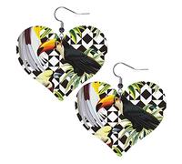 Toucan And Parrot2 Pendientes de cuero en forma de corazón Mujeres Niñas Pendientes colgantes simples Regalos para ella