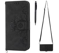 TOUCASA Funda con Cuerda para Google Pixel 6A, Piel Carcasa con Colgante Libro, Soporte Plegable Tapa Flip de PU Cuero Magnético Protección con Colgante Correa de Cuello Cadena Cordón (Negro)