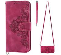 TOUCASA Funda con Cuerda para Google Pixel 6A, Piel Carcasa con Colgante Libro, Soporte Plegable Tapa Flip de PU Cuero Magnético Protección con Colgante Correa de Cuello Cadena Cordón (Rojo)