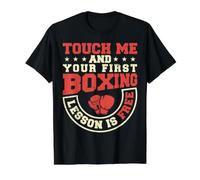 Touch Me and Your First Boxing Lesson Is Free Camiseta gráfica económica, Hombre, Negro, L