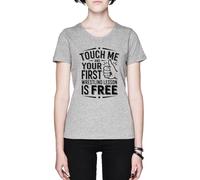 Touch Me and Your First Wrestling Lesson Grey Women's T-Shirt tee