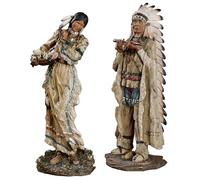 Touch of Class Majestic Tradition - Figuras nativas americanas multitonos tierra - Juego de 2 figuras decorativas de mesa para estante - Jefe tribal - Estilo suroeste para sala de estar, escritorio de