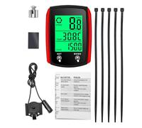 Touch Screen Wired Code Table Speedometer Odometer English Code Table Night Light Wired Odometer LCD Display Screen and Single Mileage and Multifunctional Accessories (Black & Red)
