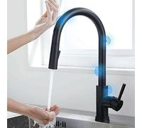 Touch Sensor Kitchen Sink Mixer Faucet with Pull out Sprayer, Kitchen Faucets Swivel Hot and Cold Water Stainless Steel Kitchen Sink Touch Faucet-Black
