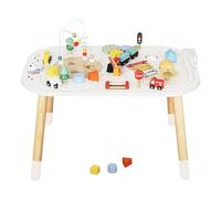 Touch us - Cubos de actividades para bebés para niños, cubos de actividades y mesa central de actividades con laberintos de abalorio de madera, mini coche de juguete, engranajes y bloques, mesa de