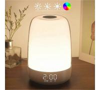 Touch Wake Up Night Light with Sunrise Simulation Alarm Clock, 3 Ways Dimmable Warm White Bedside Lamp for Kid Bedrooms RGB Ambient Table Nightstand L