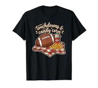 Touchdowns & Candy Corn Football and Treats Entusiasta Pigsk Camiseta gráfica económica, Hombre, Negro, L