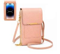 Touchscreen Phone Crossbody Bag for Women,Anti Theft PU Leather Messenger Bag,Mobile Phone Wallet Purse,RFID Blocking Card Slots,Adjustable Shoulder Straps,for Women Outdoor,Travel (Pink)