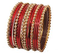 Touchstone "Colección de brazaletes Coloridos Indian Bollywood Alloy Metal Textured Lipstick Red Designer Jewelry Bangle Bracelets. Juego de 18. En Tono Dorado Antiguo para Mujer.