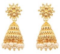 Touchstone Indian bollywood bahubali fama étnico encanto real diseñador joyas pendientes de araña colgados con perlas de imitación para mujer Blanco