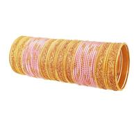 Touchstone Indian Bollywood Glamorous Moda Muñeca Realzador Brillante Brillos dorados Texturizado Color rosa Diseñador Joyas Pulseras Brazalete Chura. Juego De 48 En Tono Dorado Para Mujer.