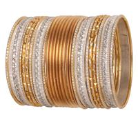 Touchstone Juego de pulseras de estilo Bollywood indio hecho a mano con corte láser, elegante, color dorado y plateado, con destellos de diseño, 24 pulgadas, tono plateado para mujer., aleación, No es