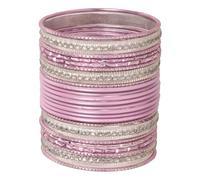 Touchstone Juego de pulseras hechas a mano de Bollywood indio, corte láser, aspecto encantador, color rosa, plateado, brillante, joyería de diseñador, juego de 24 pulgadas, tono plateado para mujer