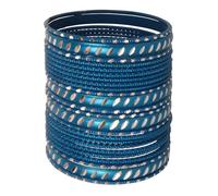 Touchstone Pulsera india Bollywood Fashion hecha a mano de grano de metal con textura de color azul, embellecedor de muñeca exclusivo de diseñador, juego de 24. Para mujerREM