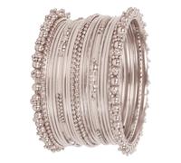 Touchstone Pulsera tradicional india de Bollywood hecha a mano con bonitos patrones surtidos, fabulosas pulseras de joyería de diseñador, juego de 20 en tono plateado para mujer., X-Large, Inner