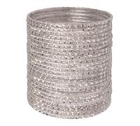 Touchstone Pulseras de joyería india de Bollywood hechas a mano bonitas y elegantes con corte a mano pelado de color plateado. Juego de 24 pulseras en tono plateado para mujer.