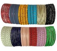 Touchstone Pulseras indias para mujer, coloridos regalos de devolución churiyan, joyería chudiya, paquete a granel, juego de pulseras de metal Bollywood, puntos dorados y plateados, grabados