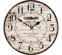 Toudorp Reloj de Pared de 30 CM, fácil de Leer, números arábigos, Reloj de Pared de Madera, silencioso, Funciona con Pilas, Retro, Estilo rústico francés, Reloj de decoración artística