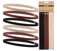 Tough Headware Cinta Pelo Deporte Fina - 6X Diadema Deportiva Hombre y Mujer - 6X Cintas de Pelo Fina para Deporte Futbol Baloncesto Tenis Padel - Negro/Marrón Claro/Marrón Oscuro