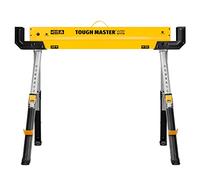 TOUGH MASTER Saw Horse - Banco de trabajo de acero resistente ajustable en 9 posiciones de altura 62-82 cm, soporta hasta 590 kg, sierra plegable con parte superior antideslizante y mango para