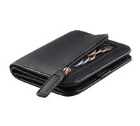 Toughergun Cartera pequeña y delgada de cuero para mujer con protección RFID, mini monedero plegable compacto con ventana transparente para identificación, Negro, Talla única, Minimalista