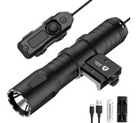 TOUGHSOUL Mlok Picatinny Linterna táctica 1250 lúmenes, linterna recargable con interruptor de presión remoto, luz LED con baterías recargables y cargador incluido (Picatinny montado)