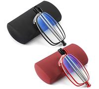touk 2 gafas de lectura plegables antiluz azul nariz suave anillo de resorte compacto portátil para hombres y mujeres, rojo y negro, 48-19-132