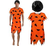 Toulite Disfraz de hombre de las cavernas de 3 piezas para adultos, incluye peluca y corbata para carnaval, Mardi Gras, Día Mundial del Libro (pequeño)