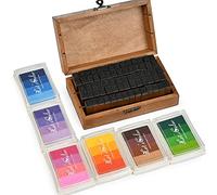 Touloube Juego de Sellos del Alfabeto, Juego de de 70 Piezas, Sellos de Letras, Icono de número de Letra, con Seis Cajas de Almohadilla de Tinta de Colores, para Manualidades/Hacer/Tarjetas