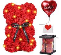 Touloube Regalos del Día de la Madre para Mujeres, Oso de Rosas con Luces, Lindo Oso de Peluche, Lindos Regalos Románticos para Mujeres Esposa Novia con Caja de Regalo Transparente y Tarjeta de Amor