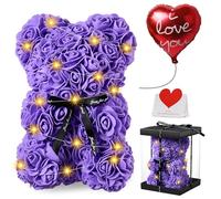 Touloube Regalos del Día de la Madre para Mujeres, Oso de Rosas con Luces, Lindo Oso de Peluche, Lindos Regalos Románticos para Mujeres Esposa Novia con Caja de Regalo Transparente y Tarjeta de Amor