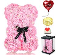 Touloube Regalos del Día de la Madre para Mujeres, Oso de Rosas con Luces, Lindo Oso de Peluche, Lindos Regalos Románticos para Mujeres Esposa Novia con Caja de Regalo Transparente y Tarjeta de Amor