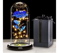 Touloube Regalos Navidad para Mujeres, Flores Artificiales para Mujeres Mamá Esposa, Rosa Galaxia Regalos Mujer Cumpleanos,Flor de Rosa con Luz LED en Cúpula de Cristal, Regalo para Aniversario