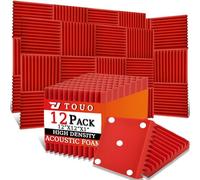 TOUO Paquete de 12 paneles acústicos, paneles de espuma a prueba de sonido para pared de 12 x 12 x 1 pulgadas, espuma acústica ignífuga, absorción de sonido de alta densidad para estudio en casa (rojo