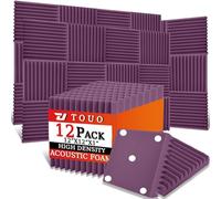 TOUO Paquete de 12 paneles acústicos, paneles de espuma a prueba de sonido para pared de 12 x 12 x 1 pulgadas, espuma acústica ignífuga, absorción de sonido de alta densidad para estudio en casa