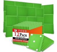 TOUO Paquete de 12 paneles acústicos, paneles de espuma a prueba de sonido para pared de 12 x 12 x 2 pulgadas, espuma acústica ignífuga, absorción de sonido de alta densidad para estudio en casa