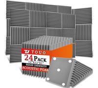 TOUO Paquete de 24 paneles acústicos, paneles de espuma a prueba de sonido para pared de 12 x 12 x 1 pulgadas, espuma acústica ignífuga, absorción de sonido de alta densidad para estudio en casa (gris