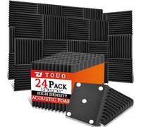 TOUO Paquete de 24 paneles acústicos, paneles de espuma a prueba de sonido para pared de 12 x 12 x 1 pulgadas, espuma acústica ignífuga, absorción de sonido de alta densidad para estudio en casa