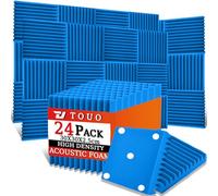 TOUO Paquete de 24 paneles acústicos, paneles de espuma a prueba de sonido para pared de 12 x 12 x 1 pulgadas, espuma acústica ignífuga, absorción de sonido de alta densidad para estudio en casa (azul