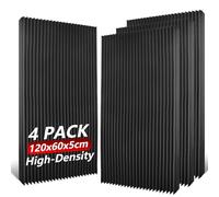 TOUO Paquete de 4 paneles de espuma acústica, 120 x 60 x 5 cm, paneles de espuma a prueba de sonido, paneles de cuña resistentes al fuego de alta densidad para estudio, oficina, cine en casa, control