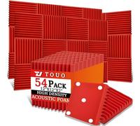 TOUO Paquete de 54 paneles acústicos, paneles de espuma a prueba de sonido para pared de 12 x 12 x 2 pulgadas, espuma acústica ignífuga, absorción de sonido de alta densidad para estudio en casa (rojo