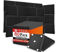 TOUO Paquete de 80 paneles acústicos, paneles de espuma a prueba de sonido para pared de 12 x 12 x 1 pulgadas, espuma acústica ignífuga, paneles de absorción de sonido de alta densidad para estudio en
