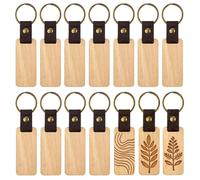 Touosy 14 Piezas Llaveros de Madera con Anillo de Metal Llavero Madera Personalizada en Bruto Rectangulares en Haya Madera Manualidades para Incisión Láser Pintura Regalos (6,5x2,8 CM)