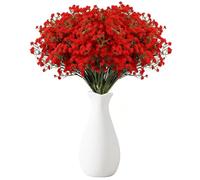 Touosy 18 Piezas Flores Artificiales Decoracion Gypsophila Ramo de Flores Plantas Artificiales con Botella para Manualidades y Álbumes Bodas Hogar Jardines Porches Ventanas (Rojo)