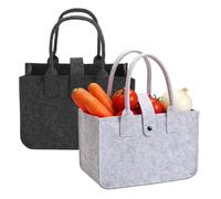 Touosy 2 Piezas Bolsas de Compras Fieltro, Bolsas Plegables y Grandes de Almacenamiento, Cesta de la Compra para Viajes, Trabajo y Picnic, Tamaño 30x20x18 cm (Negro/Gris)