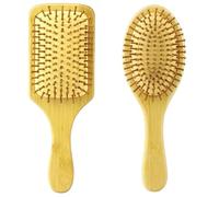 Touosy 2 Piezas Cepillo Bambu Pelo Cepillo Pelo Rizado Hair Brush Natural Compuesto Por Redonda Cuadrada Cepillos Ideal para Largo y Liso Cabello Rizado para Mujeres Hombres
