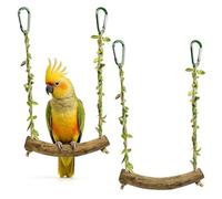 Touosy 2 Piezas Columpio para Loros de Madera Natural, Juguetes para Agapornis, Juguetes para Pájaros Colgantes, Accesorios para Jaulas para Pájaros, Ideal para Periquitos y Conures