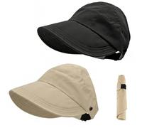 Touosy 2 Piezas Gorras de Hombre Mujer Cap, Mujer Sol Sombrero al Aire Libre UV, Plegable ala Ancha Transpirable para Vacaciones Pesca Junto al Lago Senderismo (Negro Caqui)