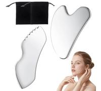 Touosy 2 Piezas Gua Sha Acero Inoxidable, GuaSha Facial Herramienta, Duradera Metal Gua Sha Facial, Antiarrugas Reduce la Hinchazón Herramienta GuaSha para Cara Ojos Cuello Cuerpo