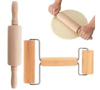 Touosy 2 Piezas Rodillo Cocina Utensilios de Cocina, Rodillos de Amasar en Madera Haya Superficie Antiadherente con Rodamientos para Hornear Pizza Pasta Galletas Pastelería